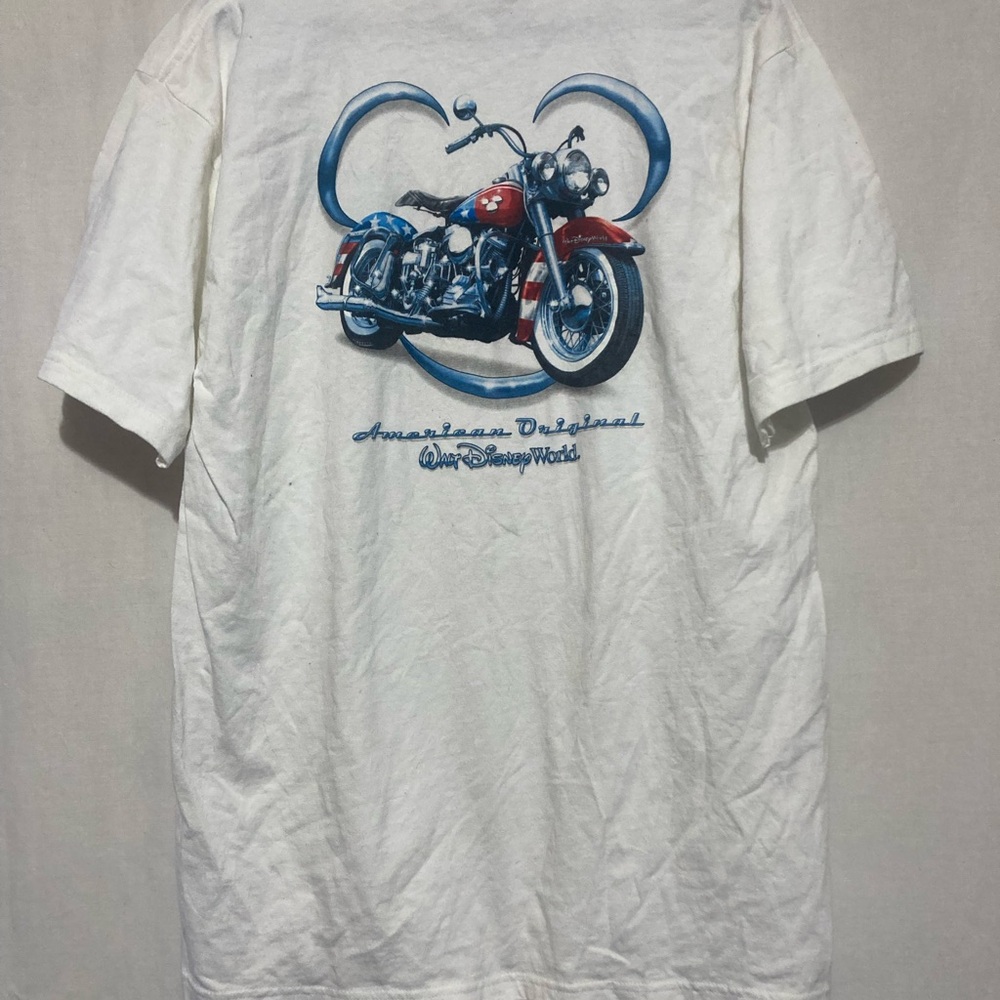 Disney White Short Sleeve Tee with Motorcycle Chest Graphic